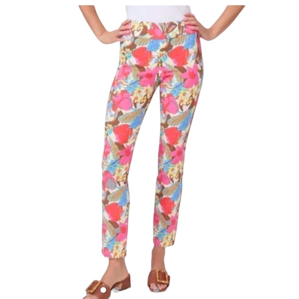 J. McLaughlin Womens Tropical Floral Ankle Pants Multicolor Stretch Slim Fit 6
